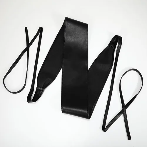 Vista 3 de JASGOOD Cinturón de cuero estilo Obi para mujer, cinturón ancho cruzado Negro