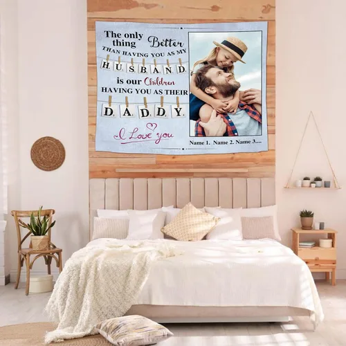 Vista 2 de Tiirreez Regalos para el día del padre, tapiz personalizado con texto fotográfico, regalos para papá de hija, hijo, esposa, tapiz personalizado