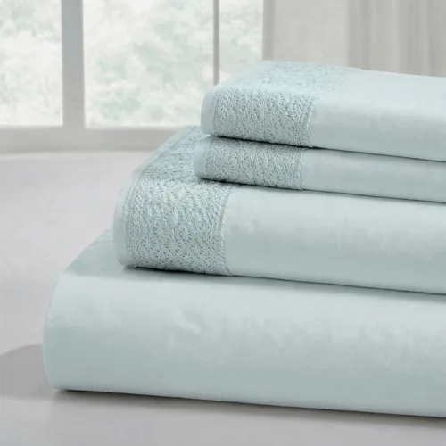 Vista 21 de Modern Threads - Sábanas de encaje de crochet de microfibra suave, sábanas de microfibra de lujo, incluye sábana encimera, sábana bajera con Beige