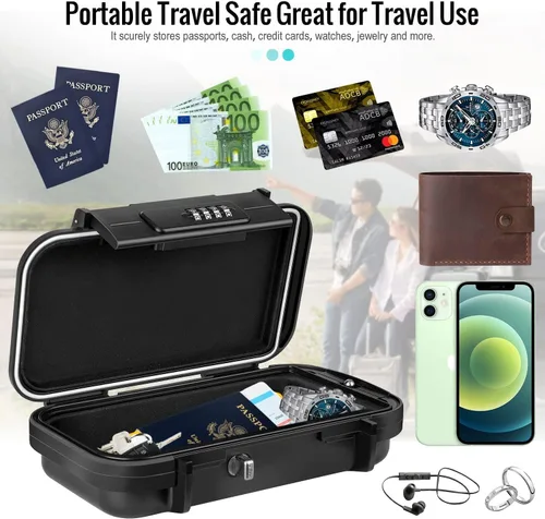 Vista 5 de BKNOOU Caja de seguridad portátil con cadena removible, caja de seguridad antirrobo para la playa, caja de seguridad con cerradura de combinación