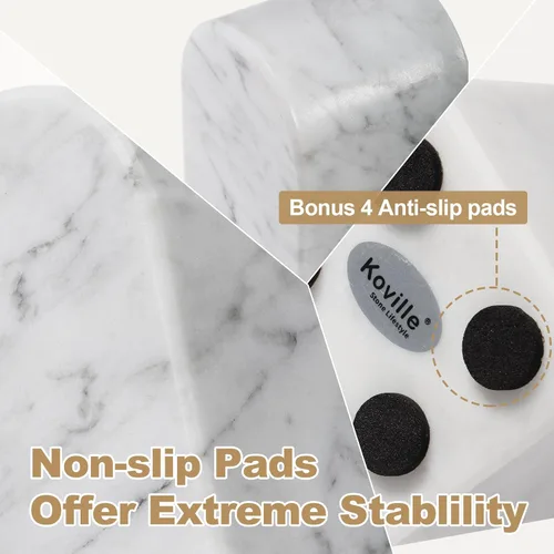 Vista 3 de Koville Sujetalibros de mármol italiano de Carrara para estantes, extremos decorativos para libros, 7 libras, soporte de libros de mármol Bianco