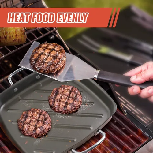 Vista 4 de Sartén para parrilla al aire libre – Sartén de parrilla de 11 pulgadas con asas, bandejas de parrilla para asar bandeja de barbacoa