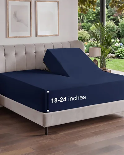 Vista 80 de Sábana bajera ajustable extra profunda Twin XL – Sábana bajera individual de lujo de hotel solamente – Se adapta fácilmente a colchones de 18 a 24
