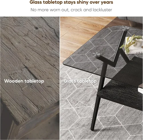 Vista 5 de Mesa auxiliar rectangular contemporánea de cristal con patas de metal cruzadas en ángulo para sala de estar, elegante mesa auxiliar de vidrio