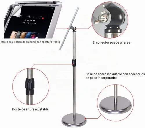 Vista 5 de 2 juegos de soporte de acero inoxidable resistente, altura ajustable de 8.5 x 11 pulgadas, vertical, horizontal, de aluminio, marco abierto, soporte