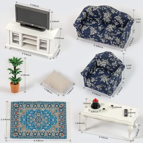 Vista 2 de Muebles de casa de muñecas en miniatura a escala 1 y 12 – Juego de muebles de casa de muñecas de madera para sala de muñecas – Muebles de casa