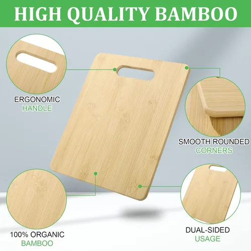 Vista 3 de Juego de 12 tablas de cortar de bambú con asas, tablas de madera gruesa para cocina y comedor, tablas de bambú lisas a granel para grabar y cocinar