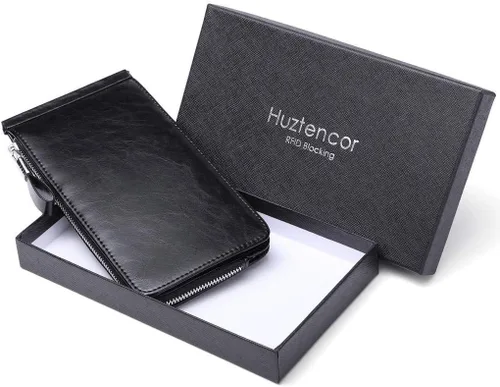 Vista 7 de Huztencor cartera de cuero con bolsillo para tarjeta de crédito bloqueo RFID, billetera, funda para tarjetas para mujer