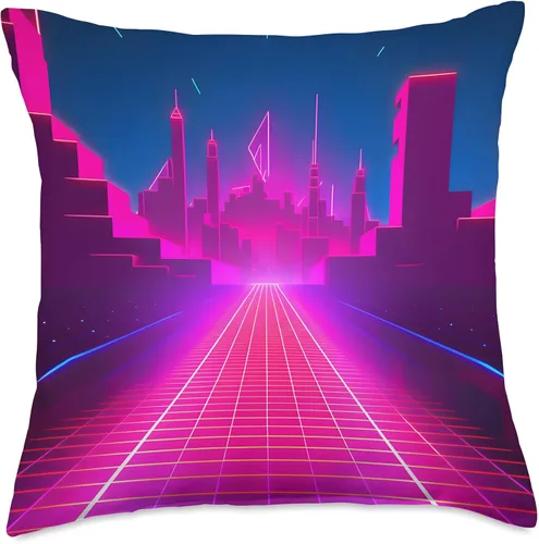 Vista 4 de PP Accessories Retrowave Street 80s Vaporwave Synthwave Throw Pillow, 16x16, Multicolor
