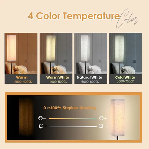 Vista 5 de Lámpara de pie alta moderna con control remoto para dormitorio y sala de estar, LED regulable