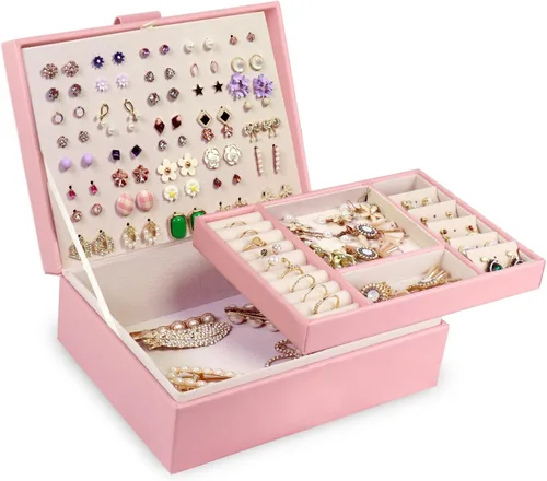 Vista 7 de Joyero para mujer, organizador de aretes, caja organizadora de joyas, cajas de almacenamiento de joyas, caja de joyería para aretes, caja de joyería