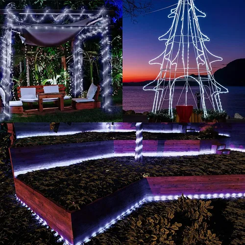 Vista 3 de Nuevas luces de cuerda solares mejoradas para exteriores, impermeables, 32m, 300 LED, luces de tira solares con control remoto, temporizador
