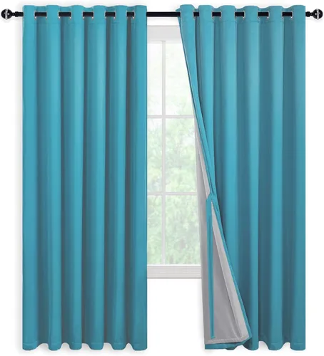 Vista 107 de DWCN - Cortinas 100% opacas para dormitorio con forro negro, cortinas de ventana de doble capa con aislamiento térmico que oscurecen toda la Azul