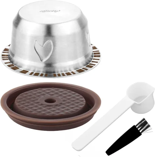 Vista 10 de Juego de cápsulas de café reutilizables para Nespresso Vertuo, acero inoxidable 5.1 fl oz/5.07oz recargable cápsula de café accesorios con tapa