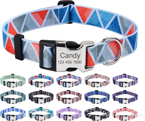 Vista 7 de Mihqy Collares de perro personalizados, collar de perro personalizado con nombre y número de teléfono, múltiples patrones y 4 tamaños de collar
