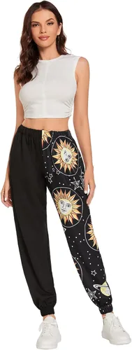 Vista 5 de WDIRARA Pantalones deportivos largos casuales con estampado gráfico y cintura elástica para mujer