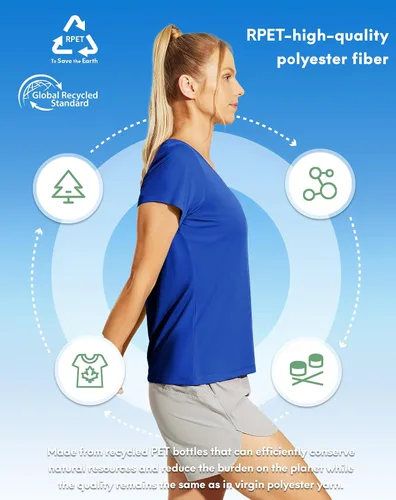 Vista 3 de Haimont Camisetas de manga corta de secado rápido para mujer, cuello en V, UPF 50+, para entrenamiento, atletismo, fitness, correr, absorben