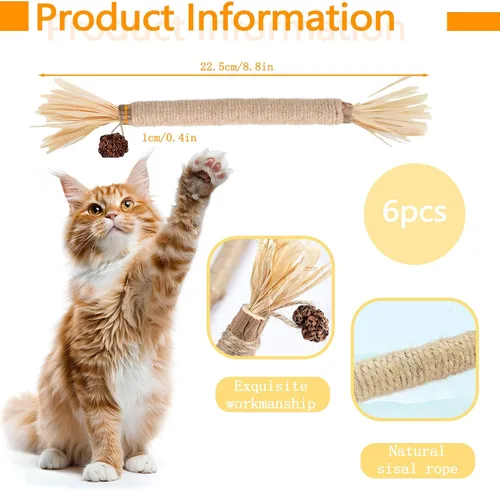 Vista 2 de Paquete de 6 palitos Silvervine para masticadores de gatos, palitos naturales para masticar gatos, juguetes interactivos para masticar, varitas
