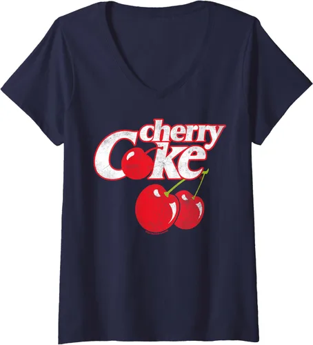 Vista 3 de Camiseta de Coca-Cola Cherry Coke con cuello en V para mujer, Negro, S