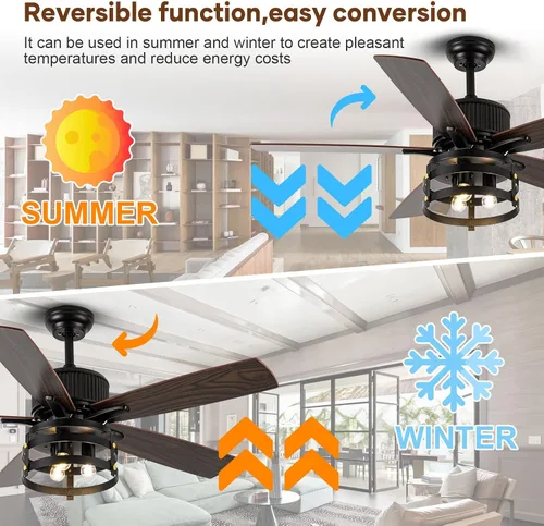 Vista 5 de Ventiladores de techo rústicos de granja con luces y control remoto, ventilador de techo para exteriores para patios con luz, ventilador de techo