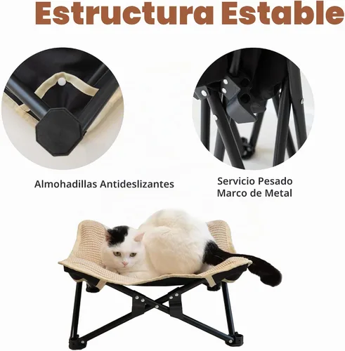 Vista 7 de PETKARAY Cama para Gatos Plegable y Elevada, Muebles de Salón Esponjosos para Gatito con Marco de Metal, Cama Colgante Elevada para Gatos