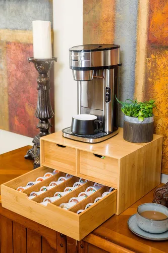 Vista 2 de Soporte extragrande de bambú para mostrador, cajón organizador de 2 niveles K-Cup