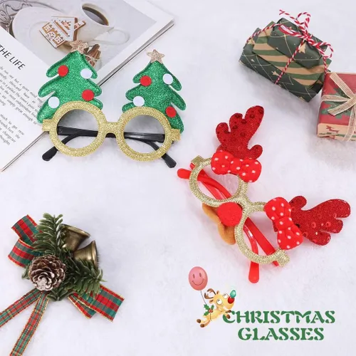 Vista 6 de GEMILY Gafas de Navidad con purpurina para fiestas, decoración de Navidad, gafas de disfraz para adultos y niños, 2