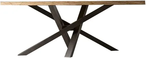 Vista 3 de Mesa de comedor moderna con parte superior de madera maciza de pino, mesa rectangular con pedestal contemporánea con base metálica para el hogar