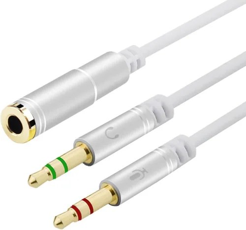 Vista 9 de Divisor de auriculares para computadora de 0.138 in hembra a 2 auriculares dobles de 0.138 in macho micrófono de audio y cable divisor en Y, Negro