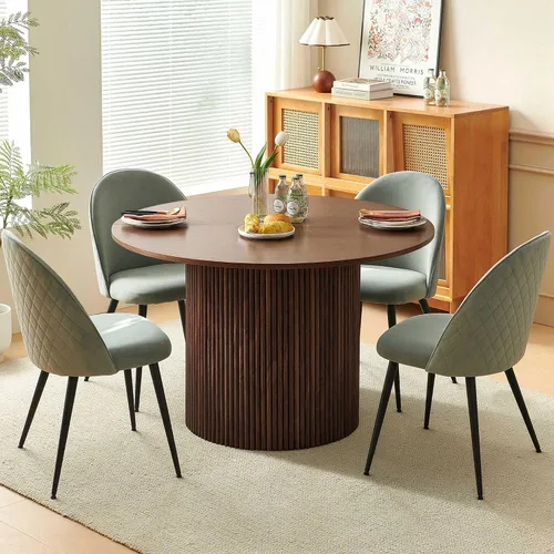 Vista 2 de Homedot Juego de mesa de cocina y comedor para 4, mesa de comedor de madera de nogal, redonda y tapizada, juego de sillas laterales de cocina