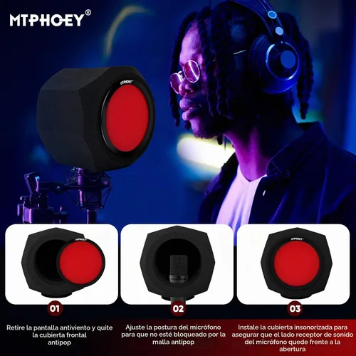 Vista 4 de Filtro para micrófono, protector de grabación, protector de aislamiento, parabrisas de espuma absorbente de sonido para micrófono grande