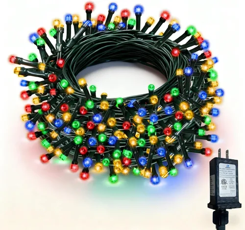 Vista 9 de RPGT Tira de luces de Navidad con 500 luces LED de 172 pies, cable verde, cadena de luces parpadeantes para exteriores, enchufable, 12 modos