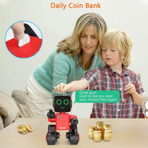 Vista 3 de Robots para niños, robot de control remoto, luz LED interactiva inteligente, habla, movimientos de baile, banco de monedas integrado, programable