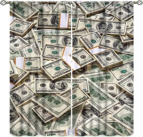 Vista 8 de Cortinas de dinero, divertidas decoraciones temáticas de billetes de 100 dólares, decoración temática de billetes de dólar, sala de estar, Dólar-1