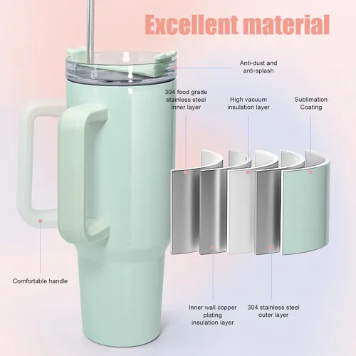 Vista 2 de AGH Vaso de sublimación de 40 onzas con asa y pajita, paquete de 4 vasos aislados de acero inoxidable, botellas de agua, vasos de viaje, color morado