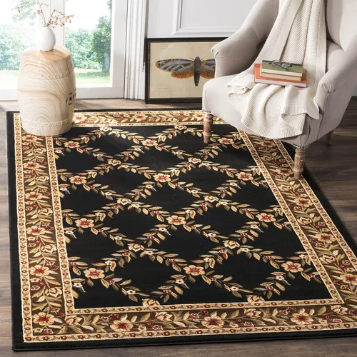Vista 11 de SAFAVIEH Lyndhurst Collection - Alfombra de pasillo, 2 pies 3 pulgadas x 8 pies, color negro y marrón, diseño tradicional de enrejado floral,