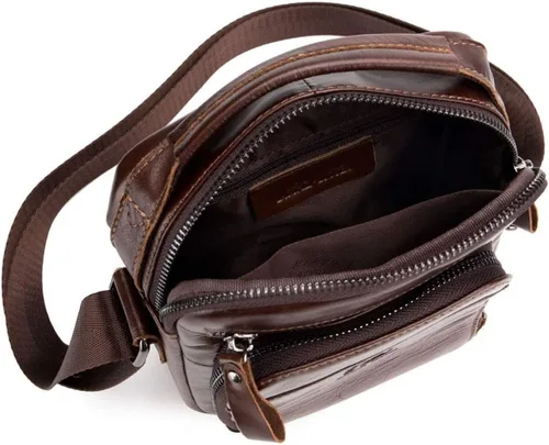 Vista 6 de Hebetag Bolso bandolera de cuero pequeño para hombre, para viajes al aire libre, negocios