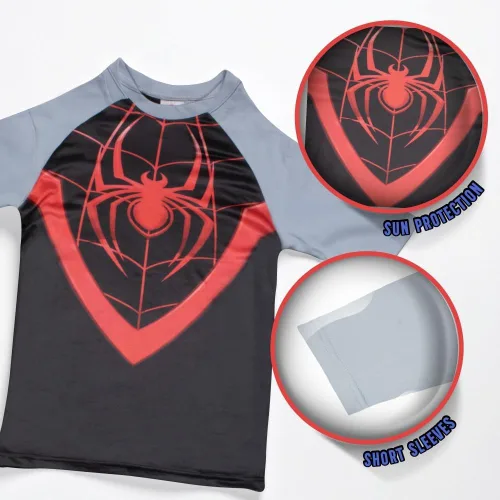 Vista 2 de Marvel Boys Avengers, Spiderman, Black Panther, Capitán América, Miles Morales - Conjunto de traje de baño de 2 piezas