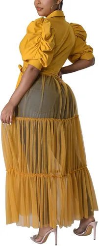 Vista 2 de Blusa de manga corta para mujer, vestido largo de malla transparente