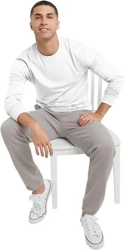 Vista 5 de Hanes Camiseta de algodón de manga larga para hombre, camiseta clásica de cuello redondo para hombre, disponible en tallas altas