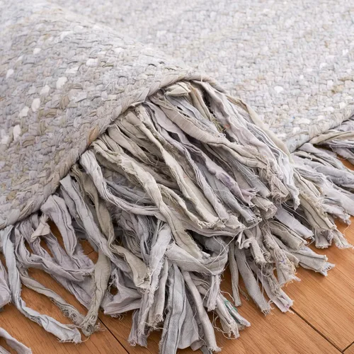 Vista 7 de SAFAVIEH Alfombra de la Colección Trenzada - 4' x 6' Ovalada, Gris Claro, Hecha a Mano Boho con Flecos de Algodón Reversible, Ideal para Áreas