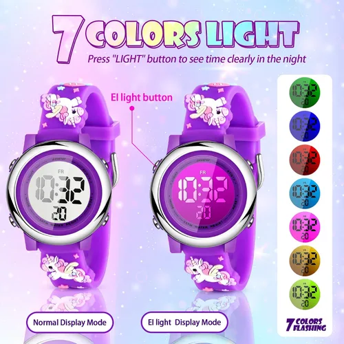 Vista 3 de 3 Pieces Kids Unicorn Watch and Unicorn Bracelet Waterproof Toddler Digital Watch Light Watch with Alarm Stopwatch Unicorn Christmas Valentine Day