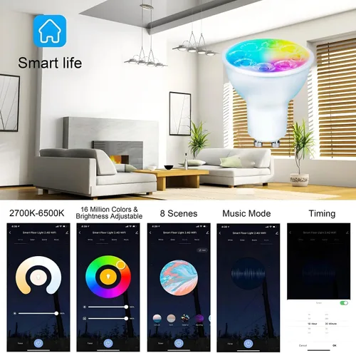 Vista 7 de Bombillas LED inteligentes GU10 regulables con cambio de color, foco GU10 RGB, foco LED WiFi y Bluetooth compatible con Alexa Google, 16 millones