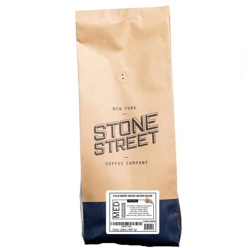 Vista 9 de Stone Street Café descafeinado frío, proceso de agua suizo, molido gruesa, tostado medio, 1 libra.