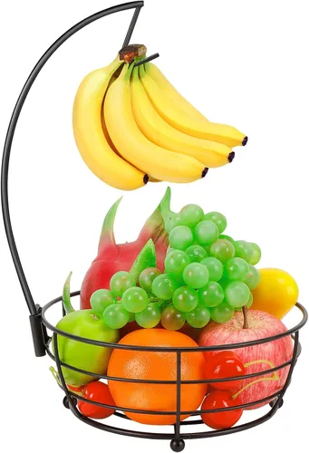 Vista 9 de Livabber - Frutero de encimera con colgador de plátanos, cuenco moderno de almacenamiento de frutas y verduras, con soporte de árbol de plátano