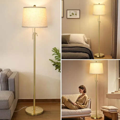 Vista 7 de Lámpara de pie dorada para sala de estar 55-65" lámpara de pie ajustable moderna de latón con cadena de tracción, lámpara de poste alta con pantalla