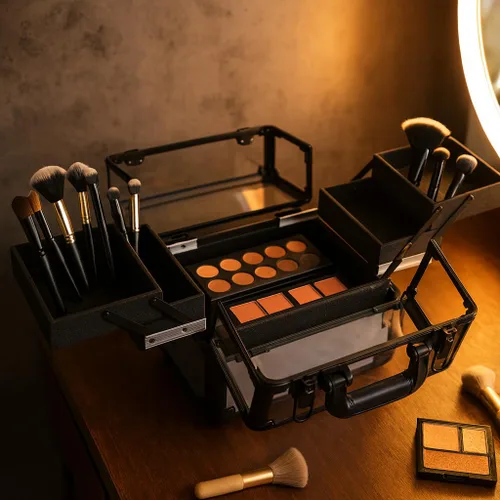 Vista 5 de Ver Beauty Estuche de maquillaje profesional con 4 bandejas extensibles, compartimento central grande, organizador de viaje con cerradura, carcasa