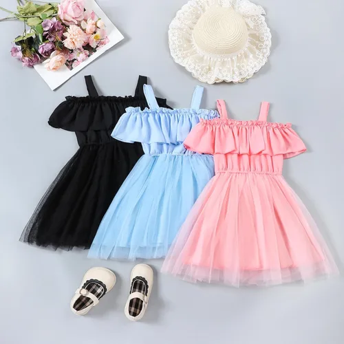 Vista 3 de VINUOKER Vestido de fiesta de princesa para niñas pequeñas, vestido de primavera y verano, vestido de verano con hombros descubiertos, vestido