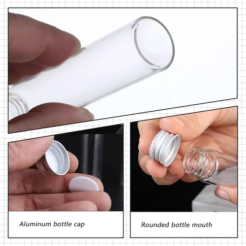 Vista 5 de 12 botellas de plástico transparente recargables vacías con tapa de rosca de aluminio, tarros pequeños, contenedor pequeño de viaje (0.3 fl oz)