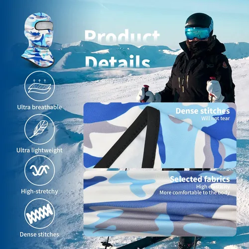 Vista 4 de YESLIFE Summer Balaclava Ski Mask for Men&Women, Face Mask Azul Camo